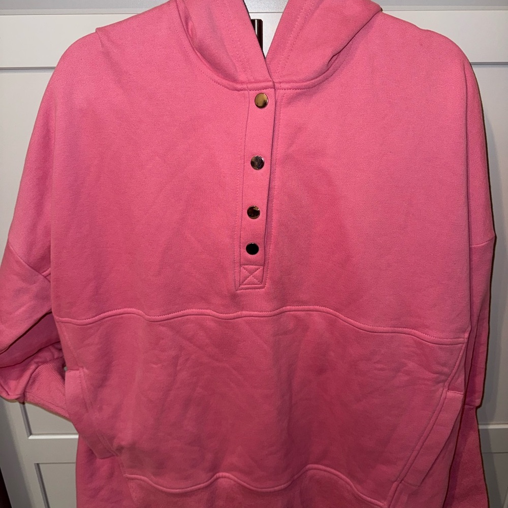Blue Waters Pink Snap Button Hoodie Sweatshirt Cozy Lounge Pullover Top| Size L|